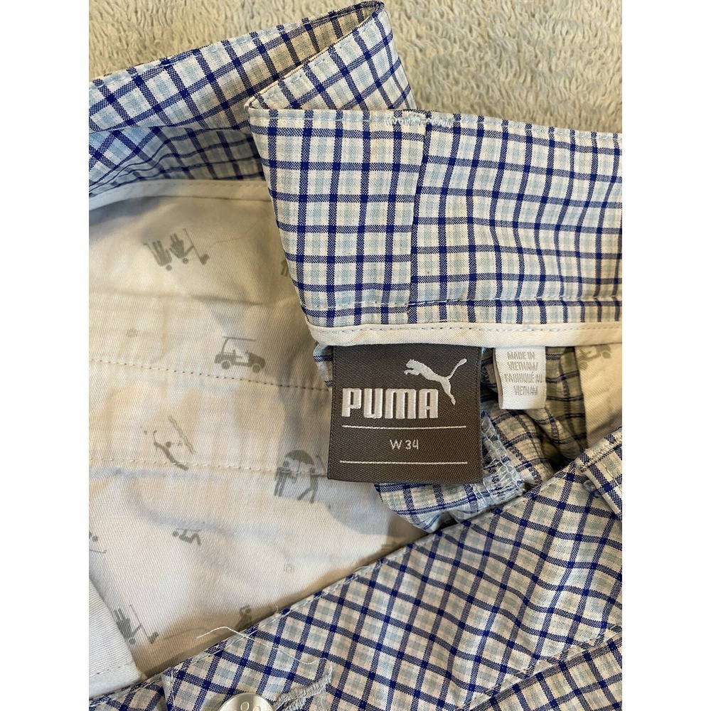 Mens Pima Golf Shorts 34 Plaid Blue Performance Stretch Size Chino Flat Front - Picture 4 of 7